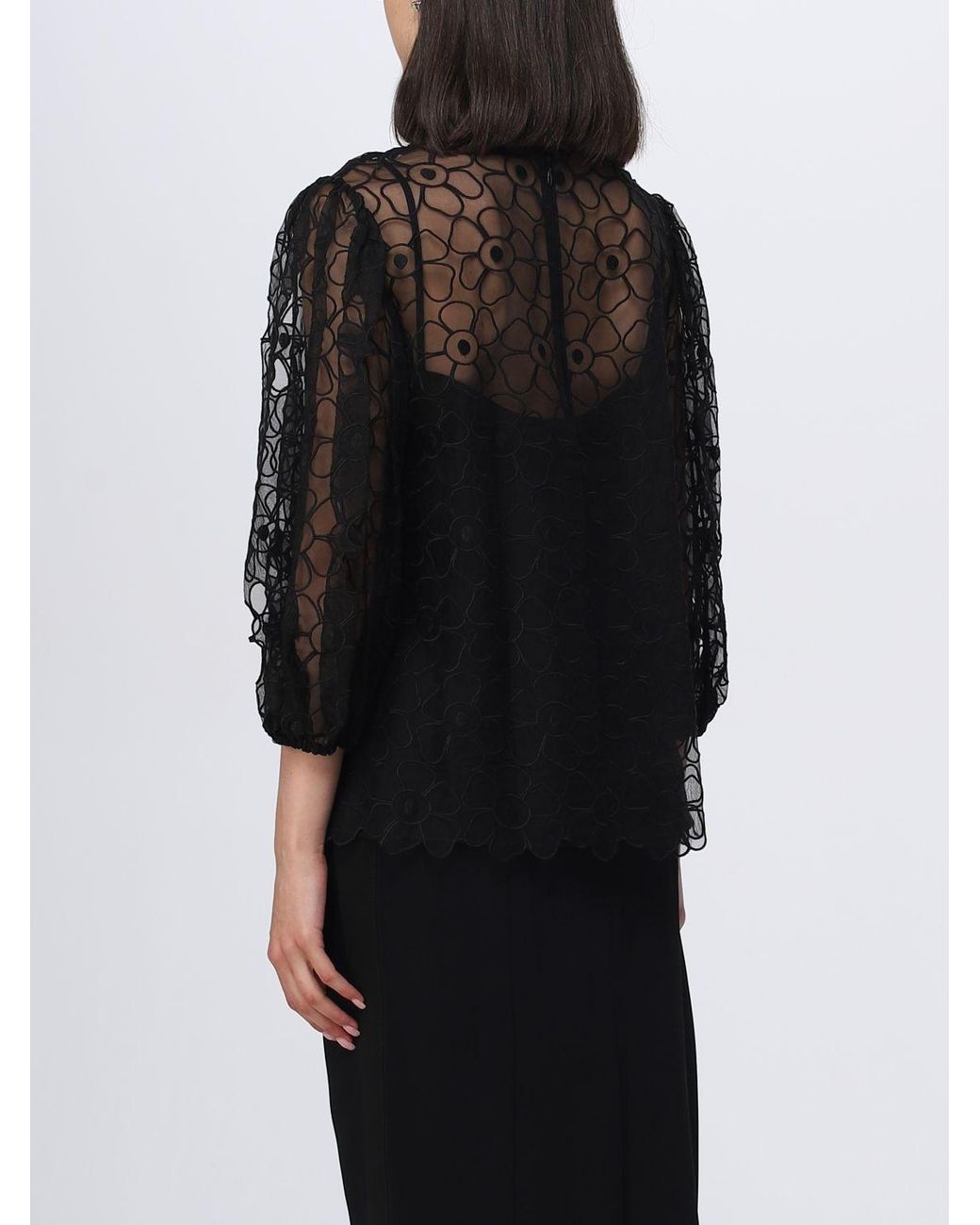 RED Valentino Black Floral Embroidered Blouse