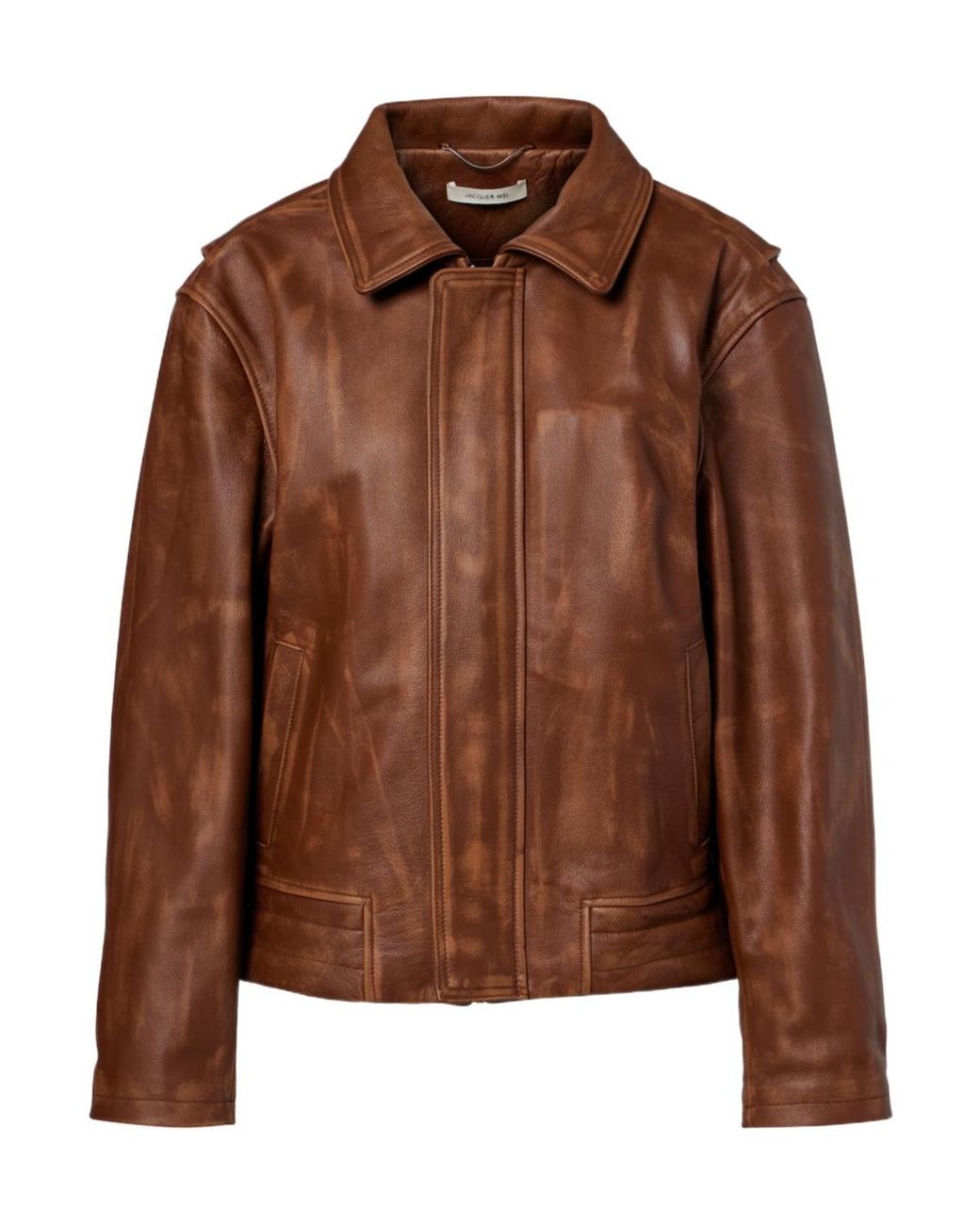 JACQUES WEI Brown Long-Sleeved Leather Jacket
