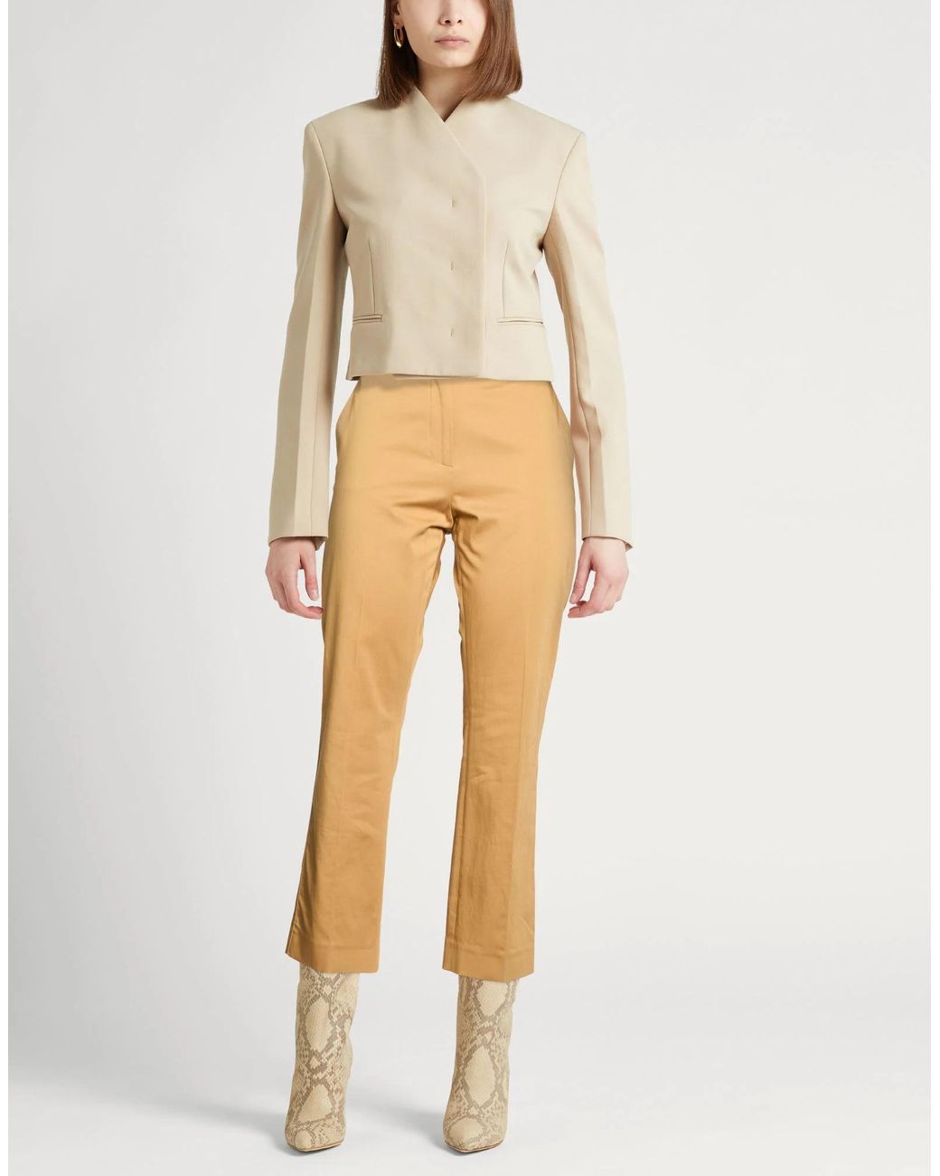 Max Mara Natural Solid Stretchy Straight-Leg Casual Pants