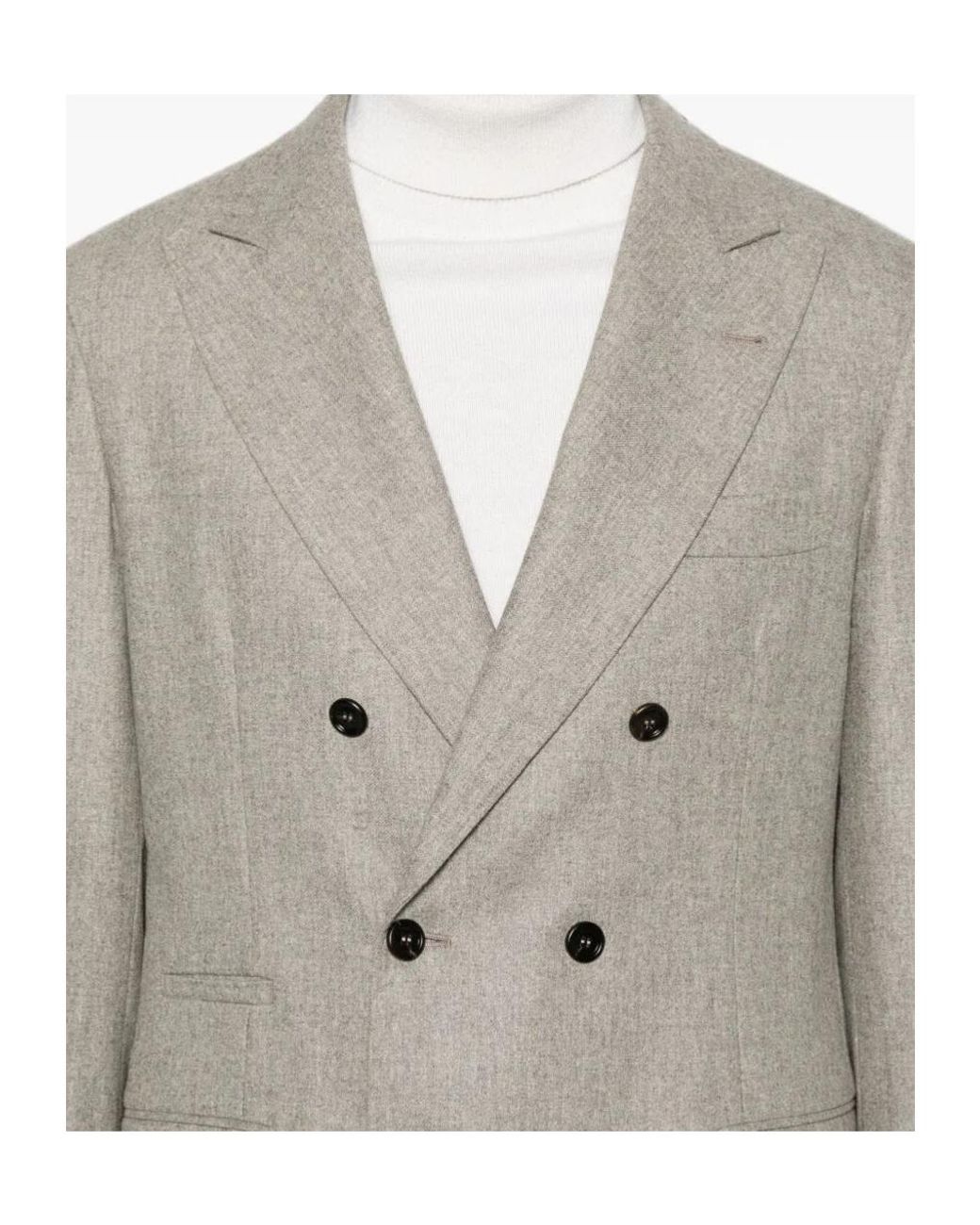 Brunello Cucinelli Gray Double-Breasted Wool Suit for men