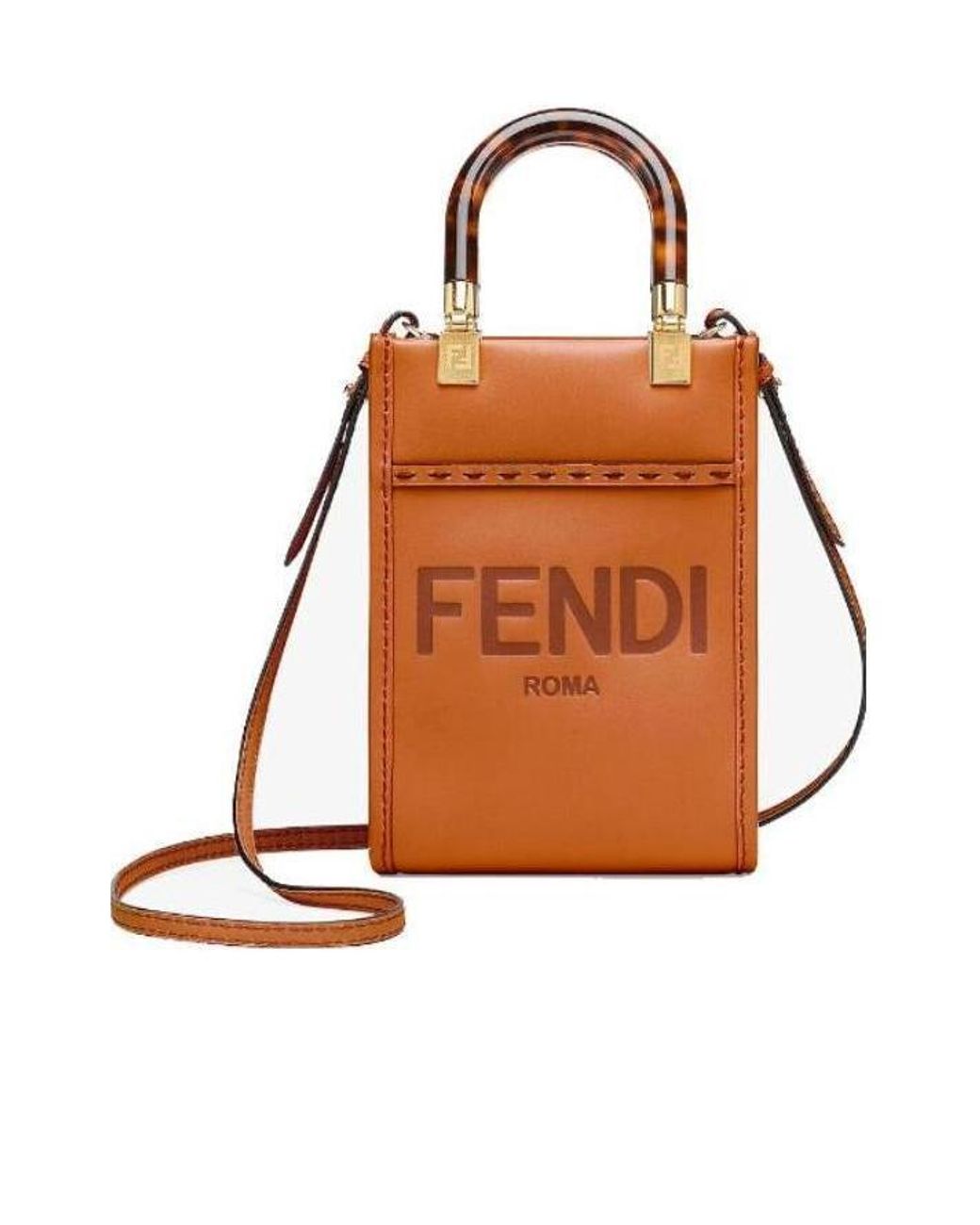 Fendi Brown Sunshine Mini Shopper Tote Bag