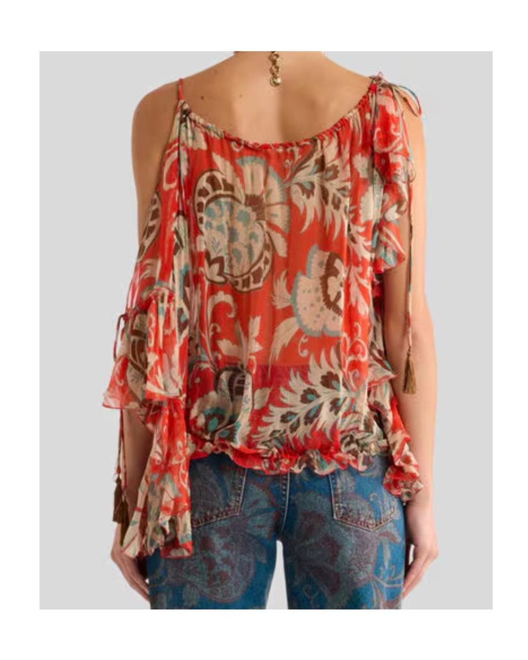 Etro Red Ruffled Printed Top