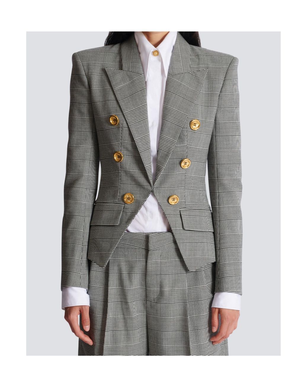 Balmain Gray Prince Of Wales Jacquard 6-Buttons Jacket