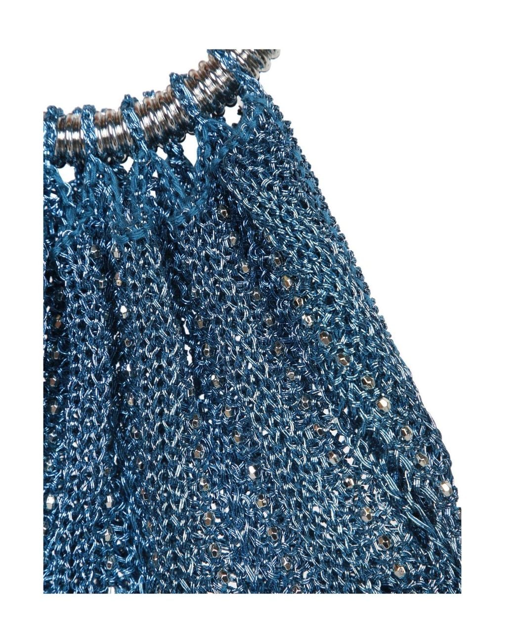 Rabanne Blue Top Handle Beaded Crochet Tote Bag