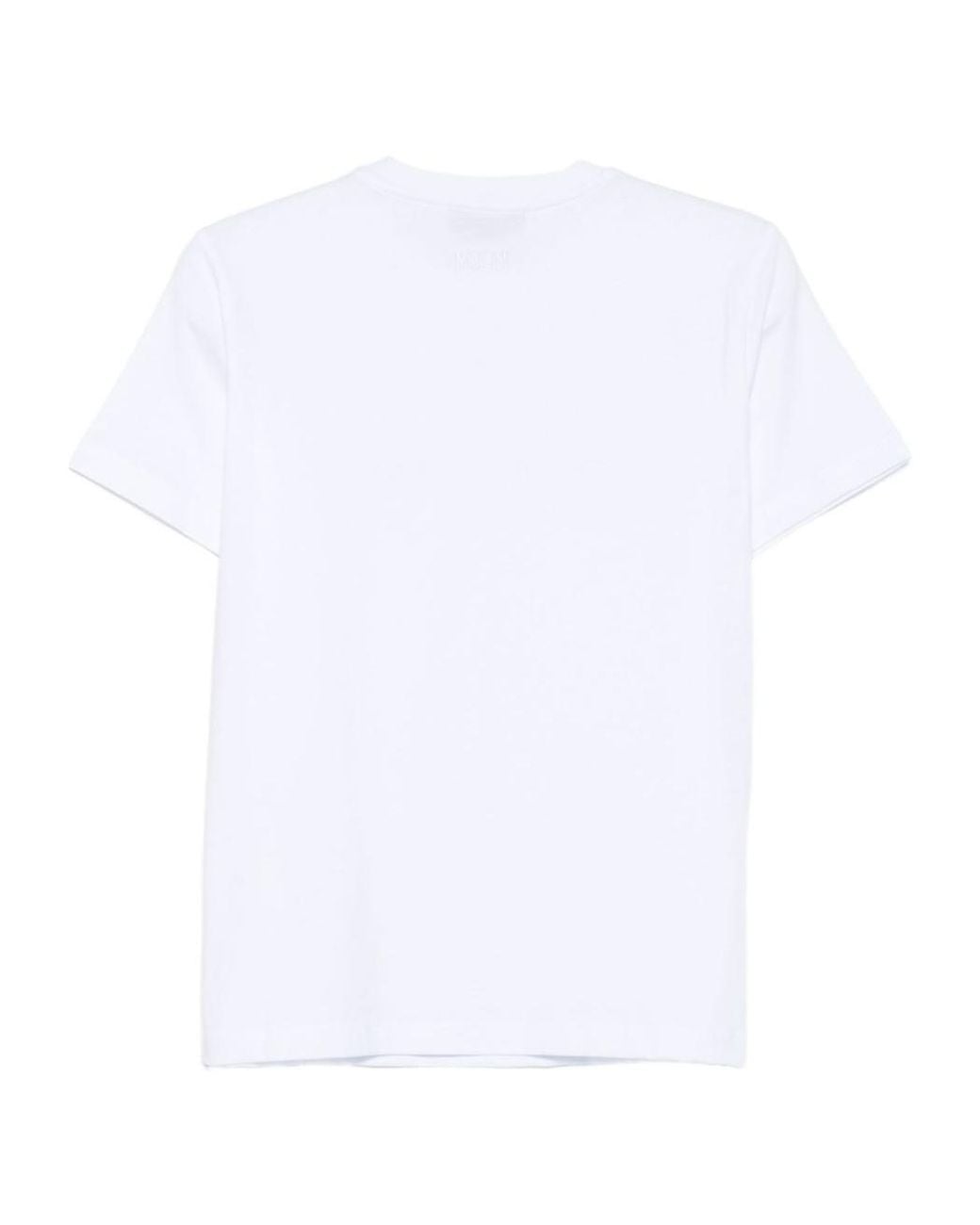 MSGM White Logo Embroidered Crewneck T-Shirt