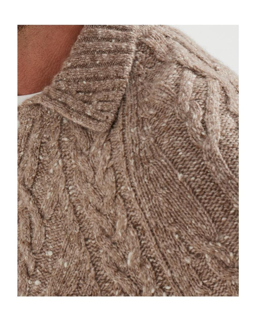 Brunello Cucinelli Brown Cable-Knit Polo Sweater for men