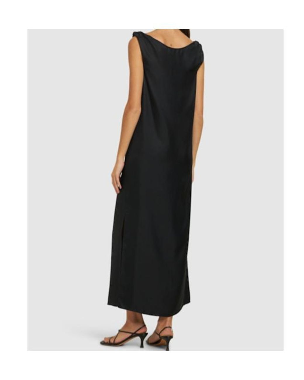 Loulou de Saison Black Moun Sleeveless Draped Silk Midi Dress