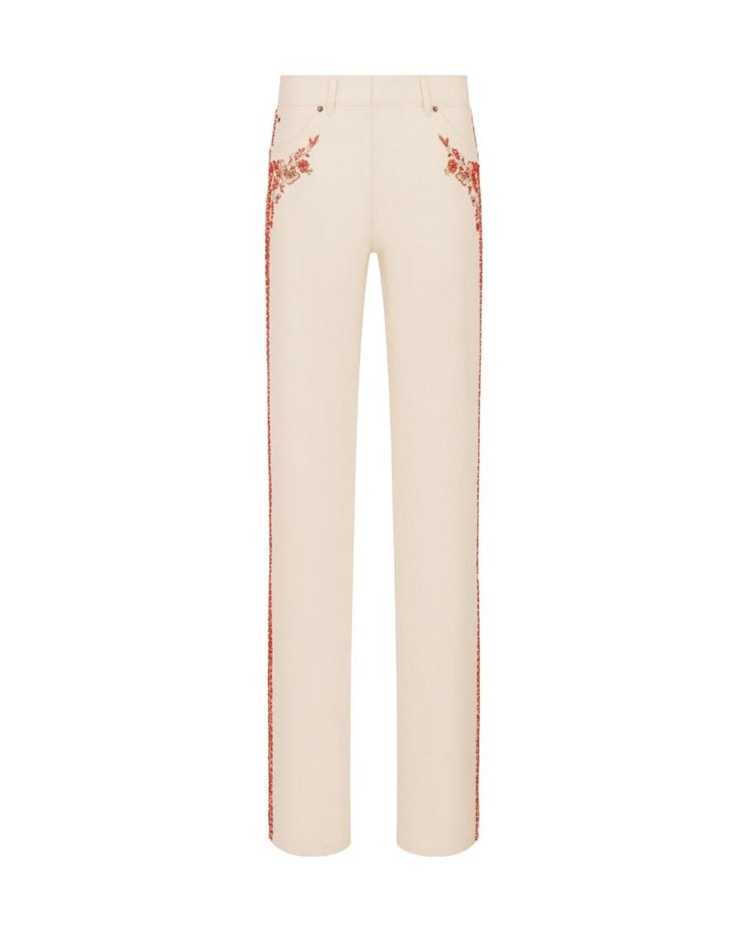 Dior White Embroidered Fitted Jeans
