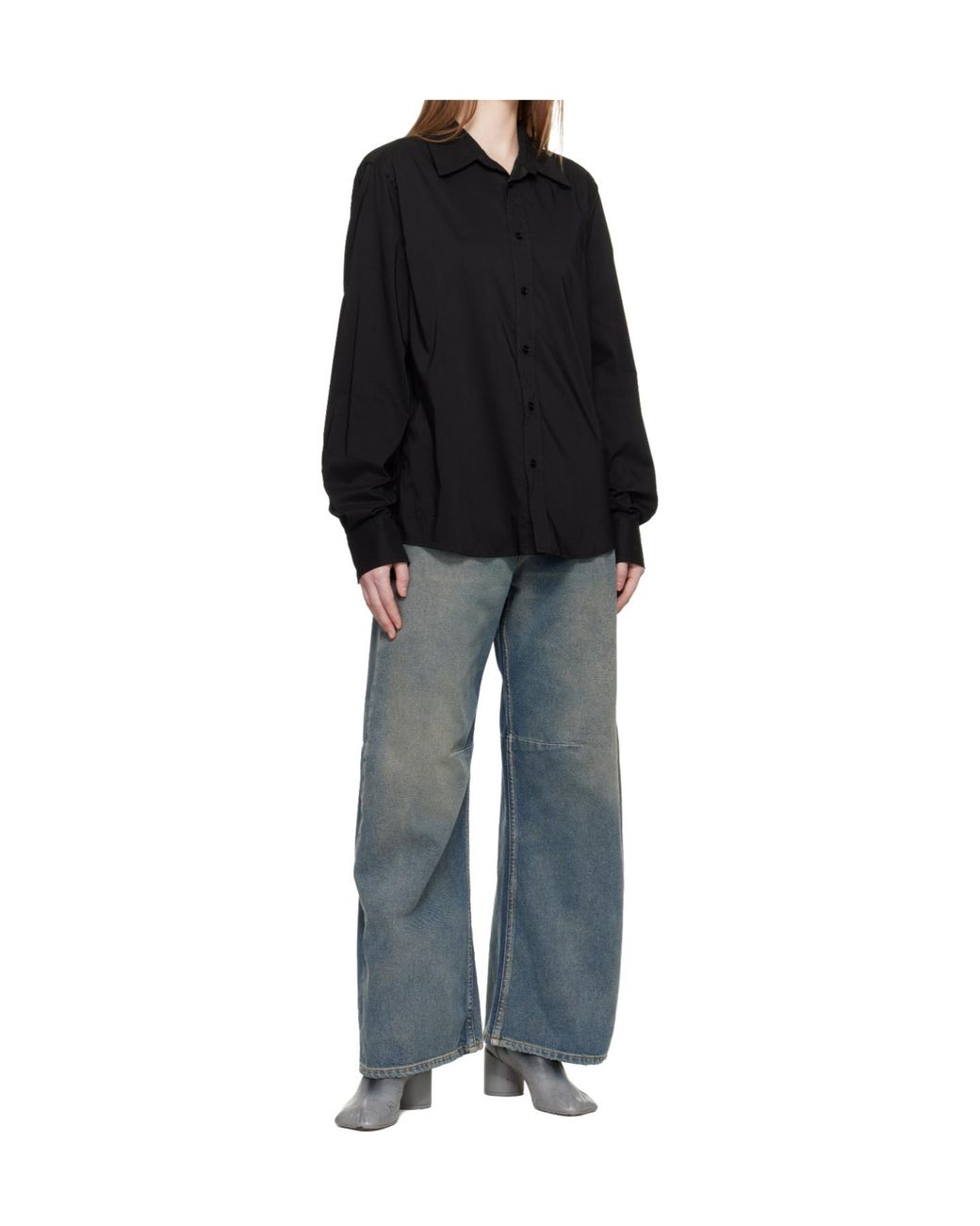 MM6 by Maison Margiela Black Long-Sleeved Collared Shirt