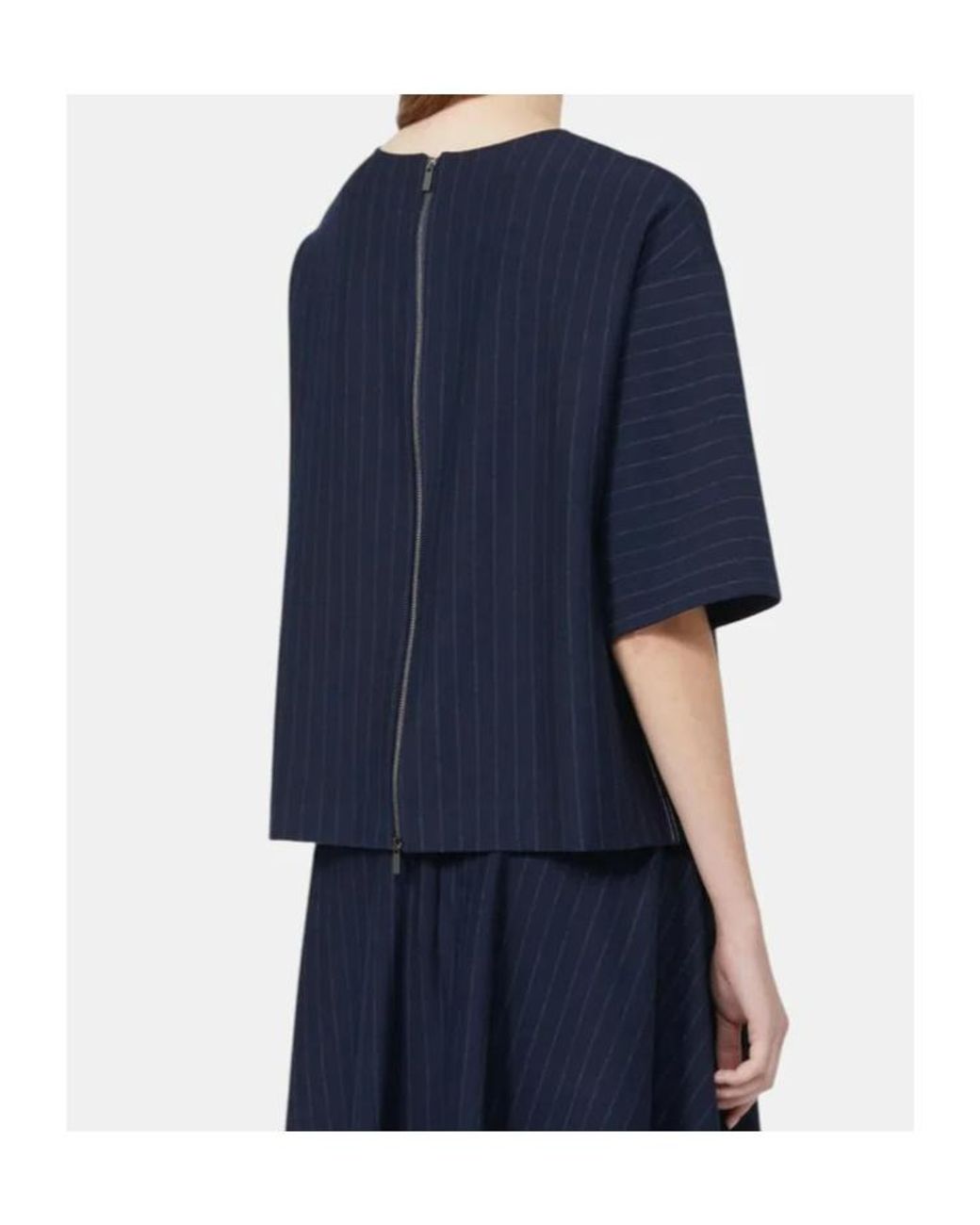Max Mara Blue Pinstripe Short-Sleeved Top