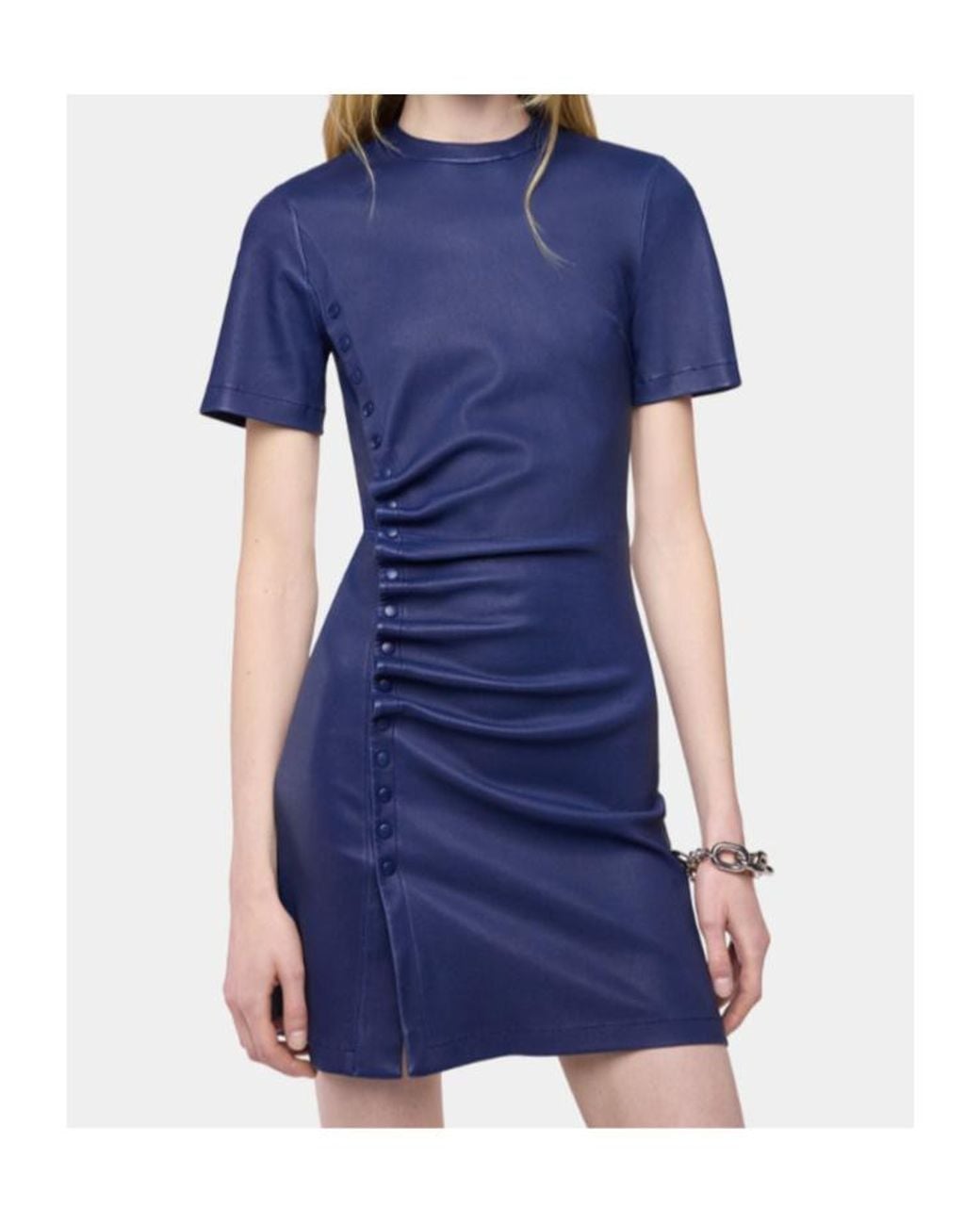 Rabanne Blue Ruched Snap-Button Mini Dress