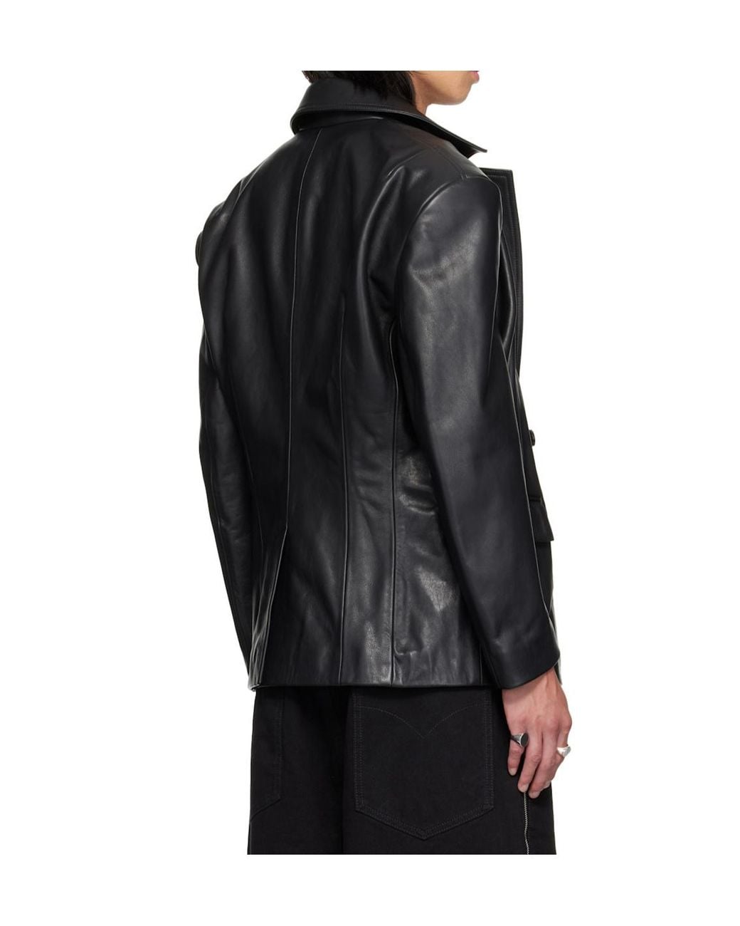 Lu'u Dan Black Belted Leather Suit Jacket for men