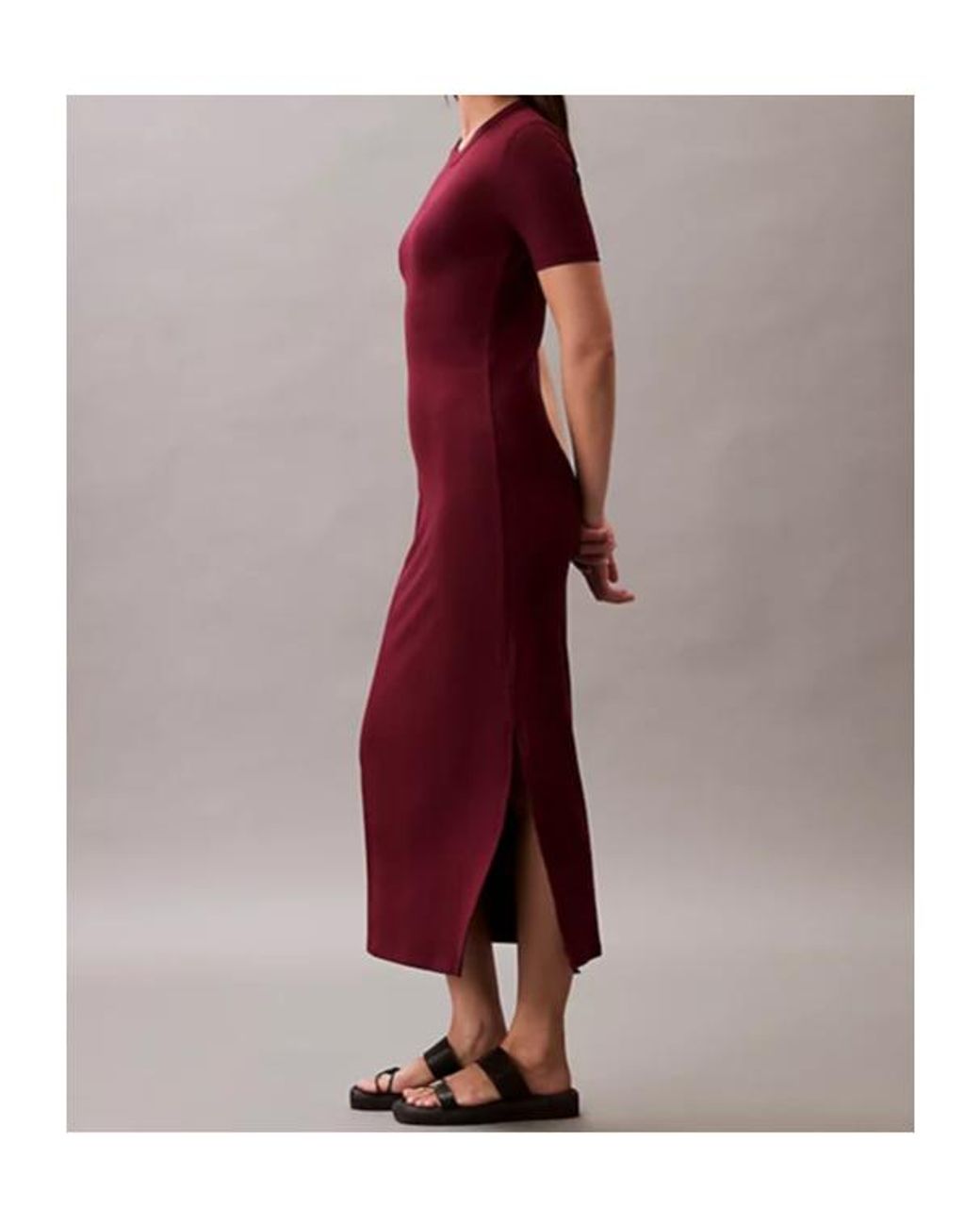 Calvin Klein Red Modal Stretch Rib Midi Dress
