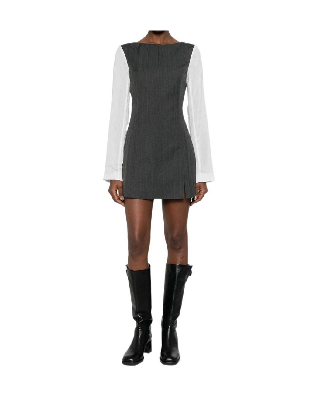 Our Legacy Gray Firm Pinstripe Panelled Mini Dress