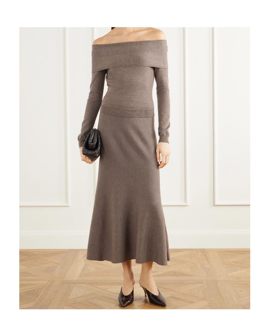 Jonathan Simkhai Brown Delphia Off-Shoulder Sweater