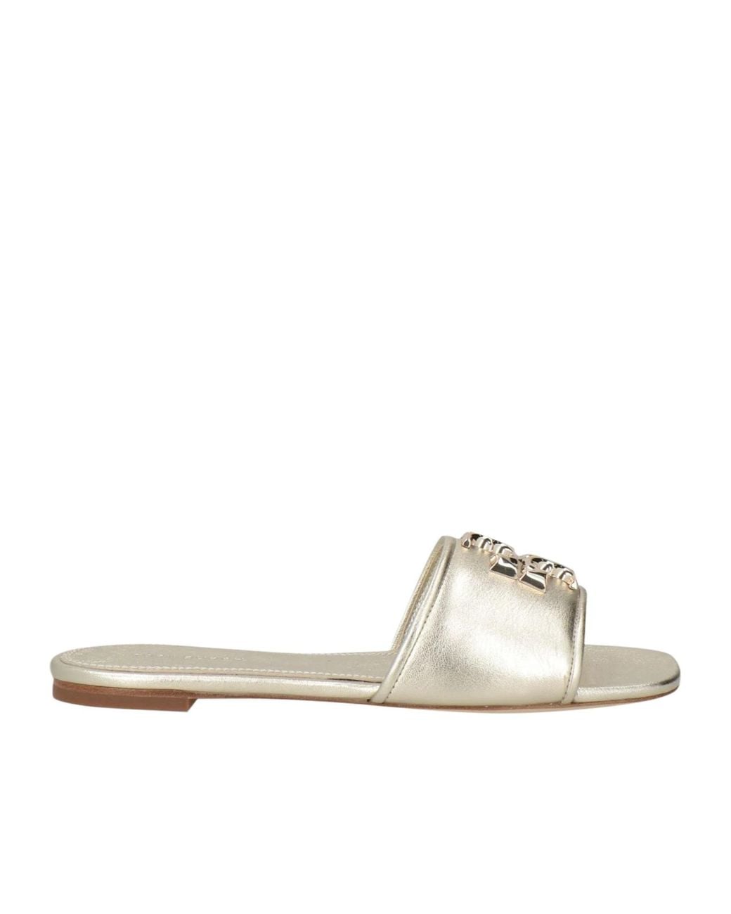 Tory Burch White Metallic Leather Slide Sandals