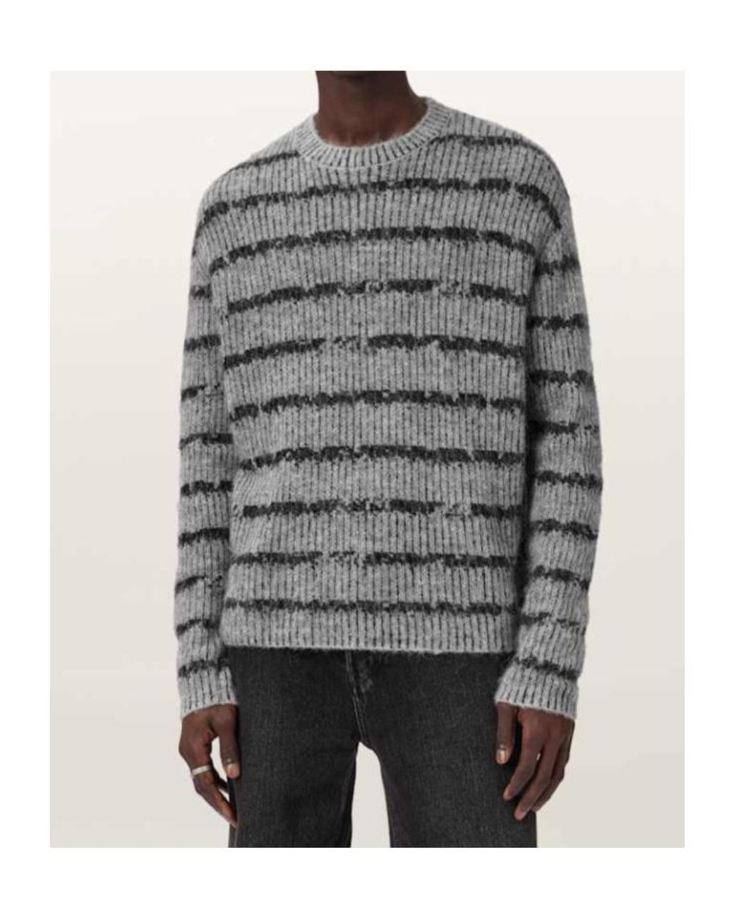 AllSaints Gray Stripe Dissolved Sweater for men