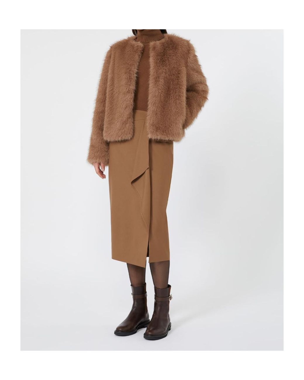 Max Mara Brown Ruffled Buckle-Fastening Midi Skirt