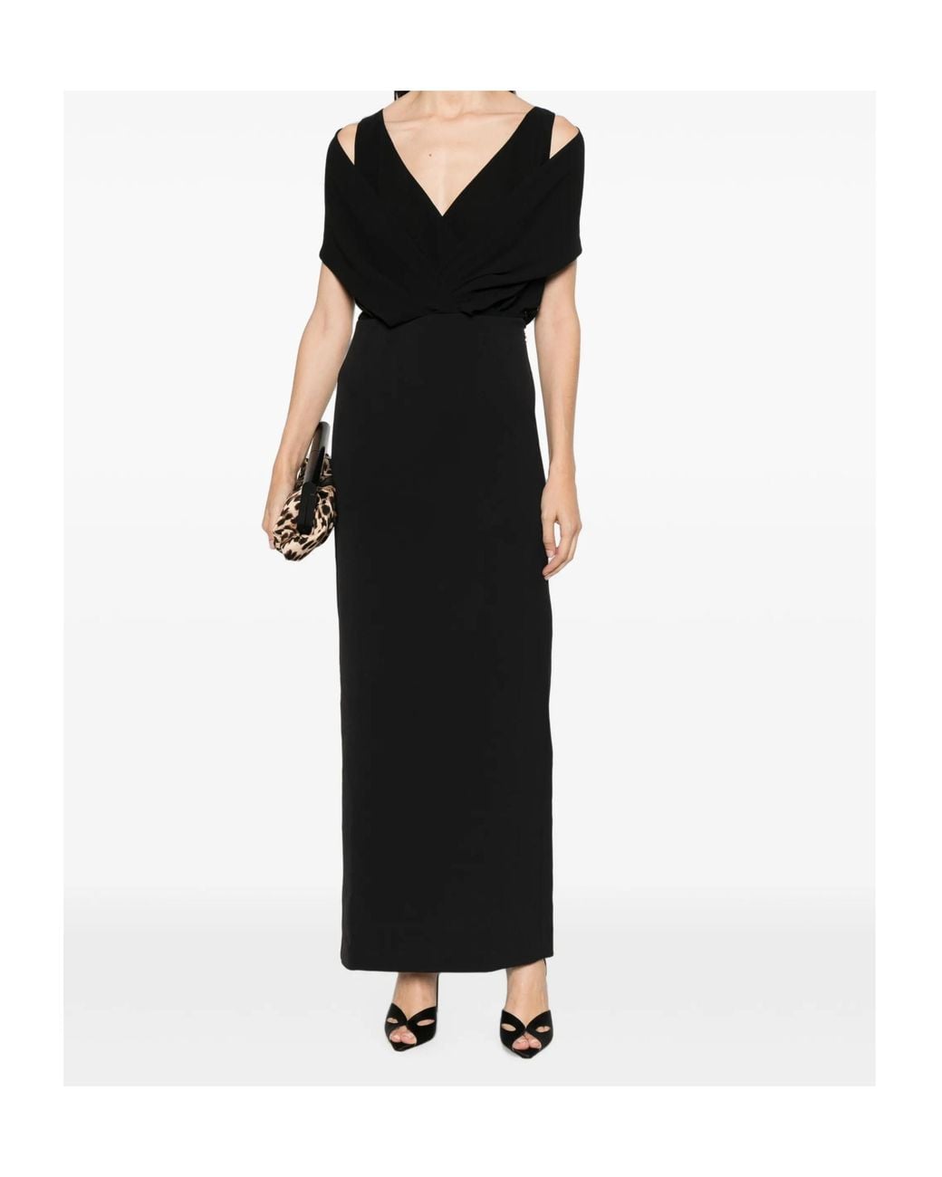 Patrizia Pepe Black Draped V-Neck Maxi Dress