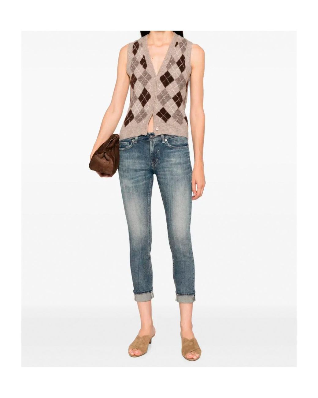 Dondup Blue Faded-Effect Turn-Up Cropped Jeans