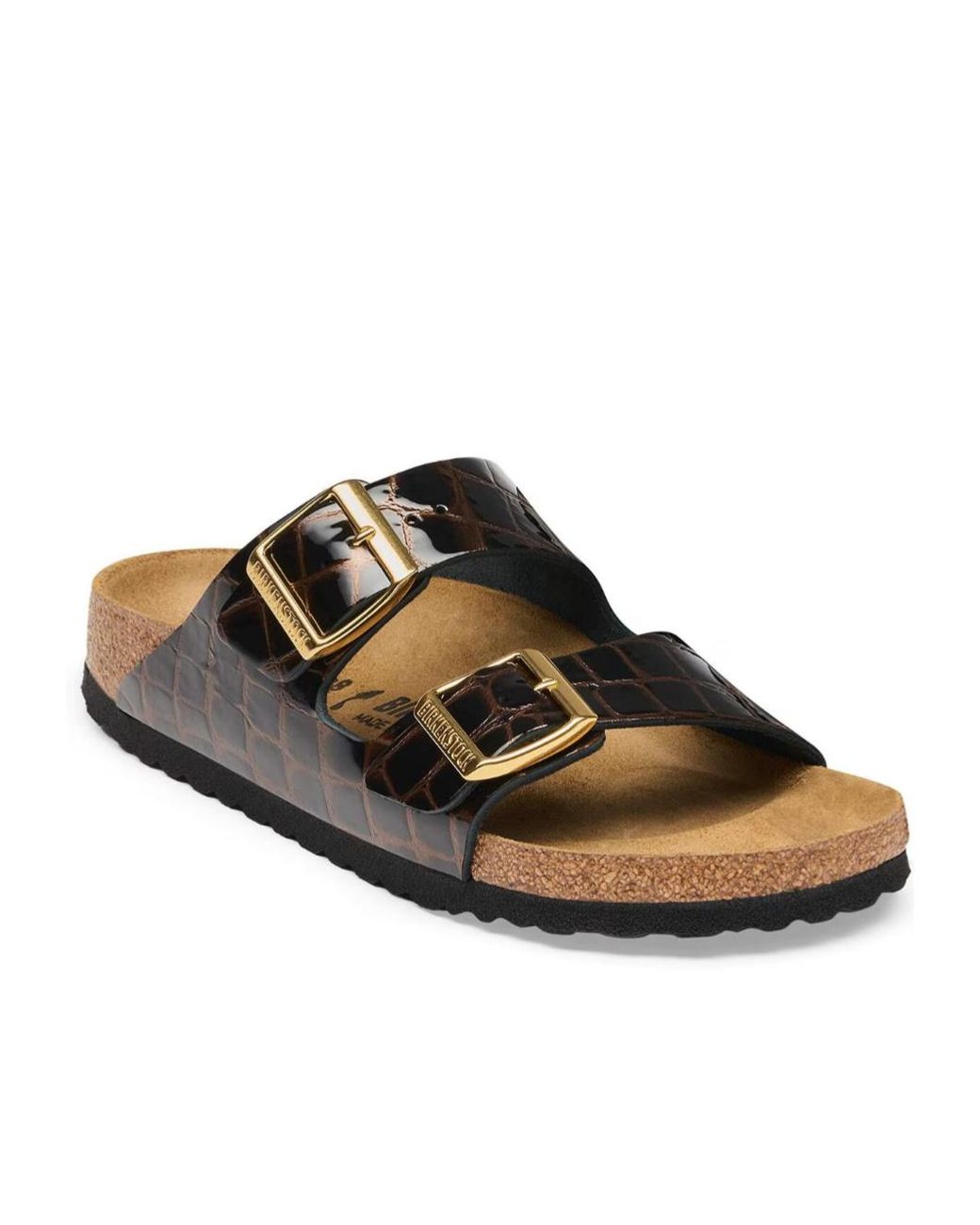 Birkenstock Brown Embossed Double-Strap Flat Sandals