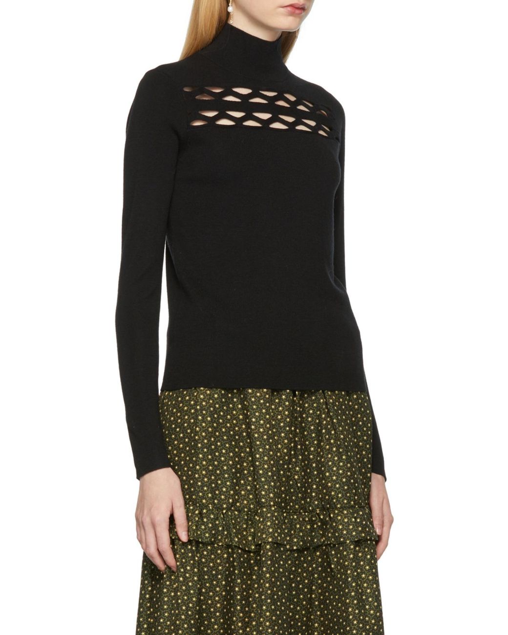 Chloé Black Hollowed-Out Detail Densely Woven Pullover