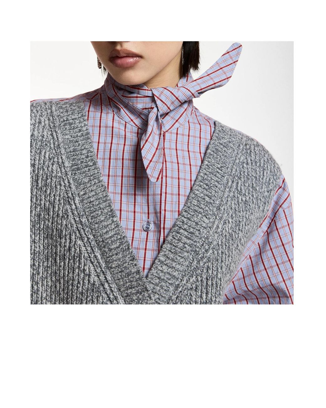 Essentiel Antwerp Gray Kute Check Knitted Jacket