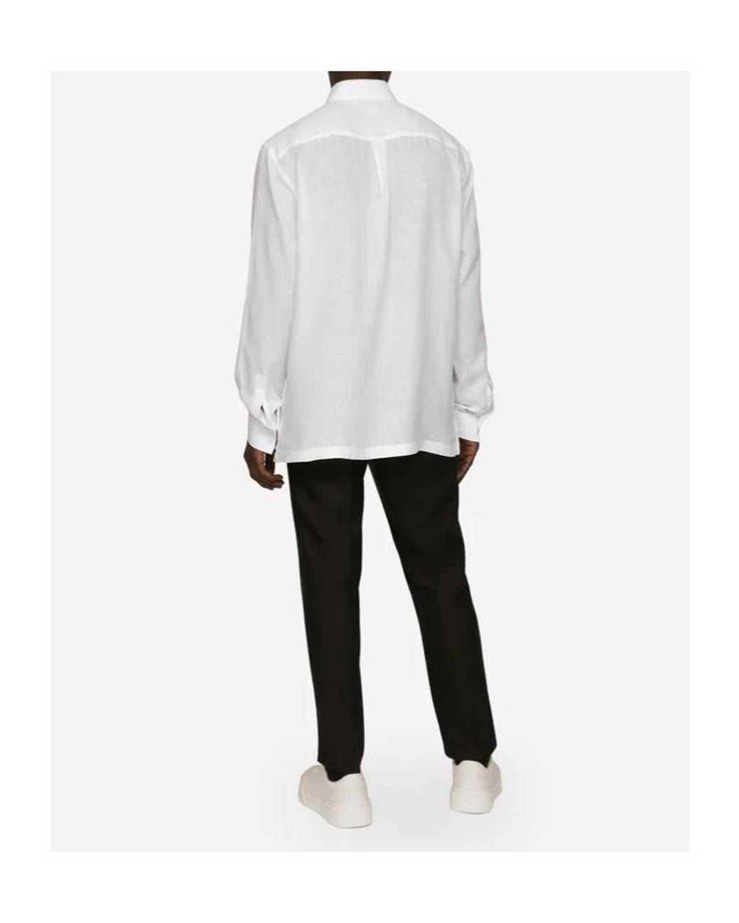 Dolce & Gabbana White Long-Sleeved Button-Up Linen Shirt for men