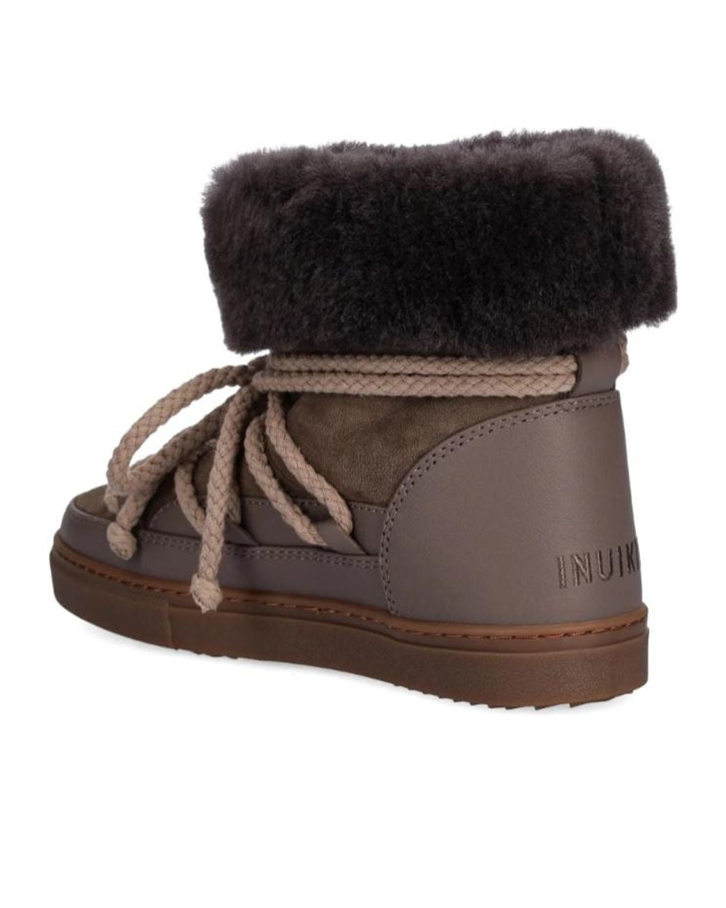 Inuikii Brown Fleece-Trim Lace-Up Boots