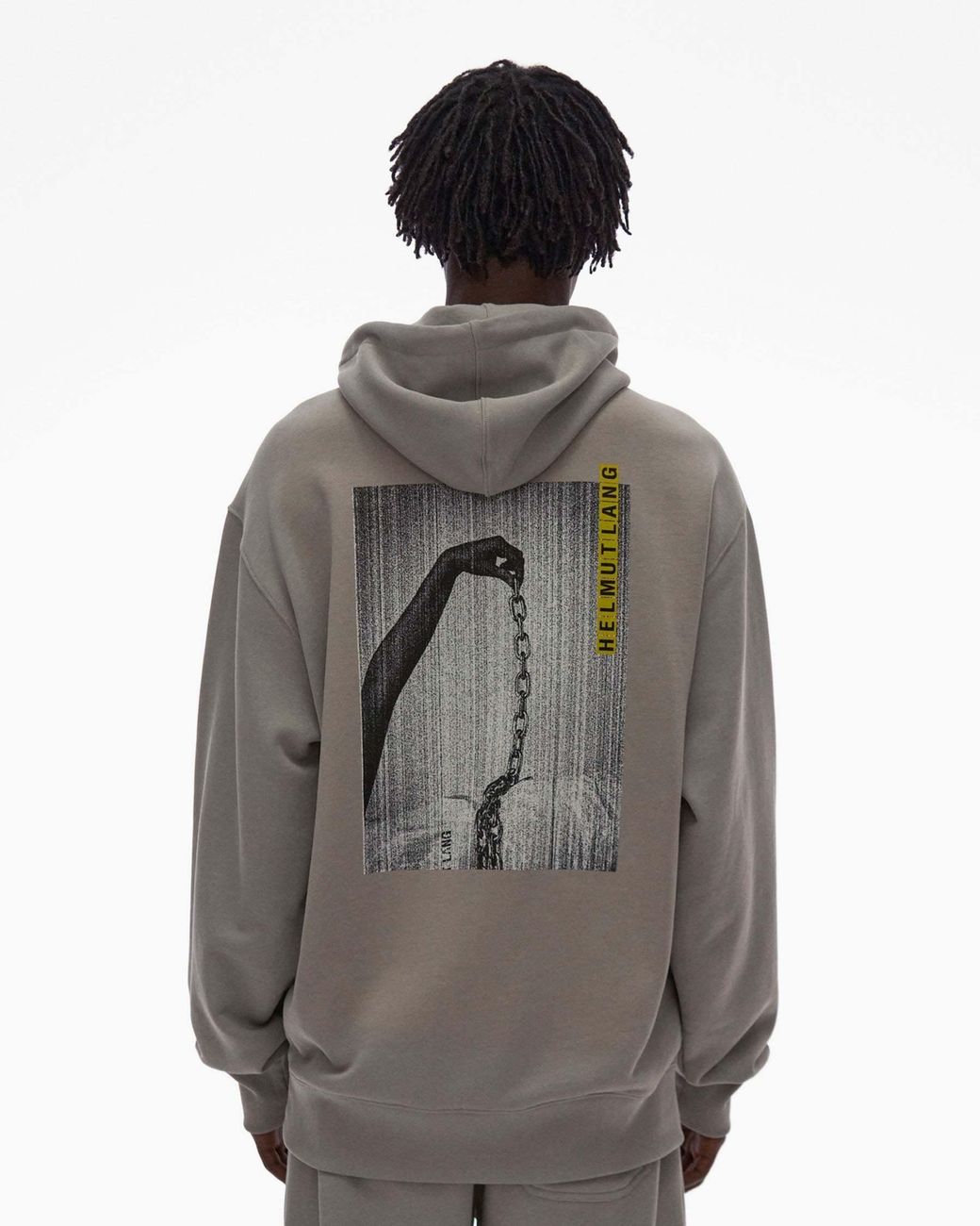 Helmut Lang Gray Drawstring Graphic-Print Hoodie for men
