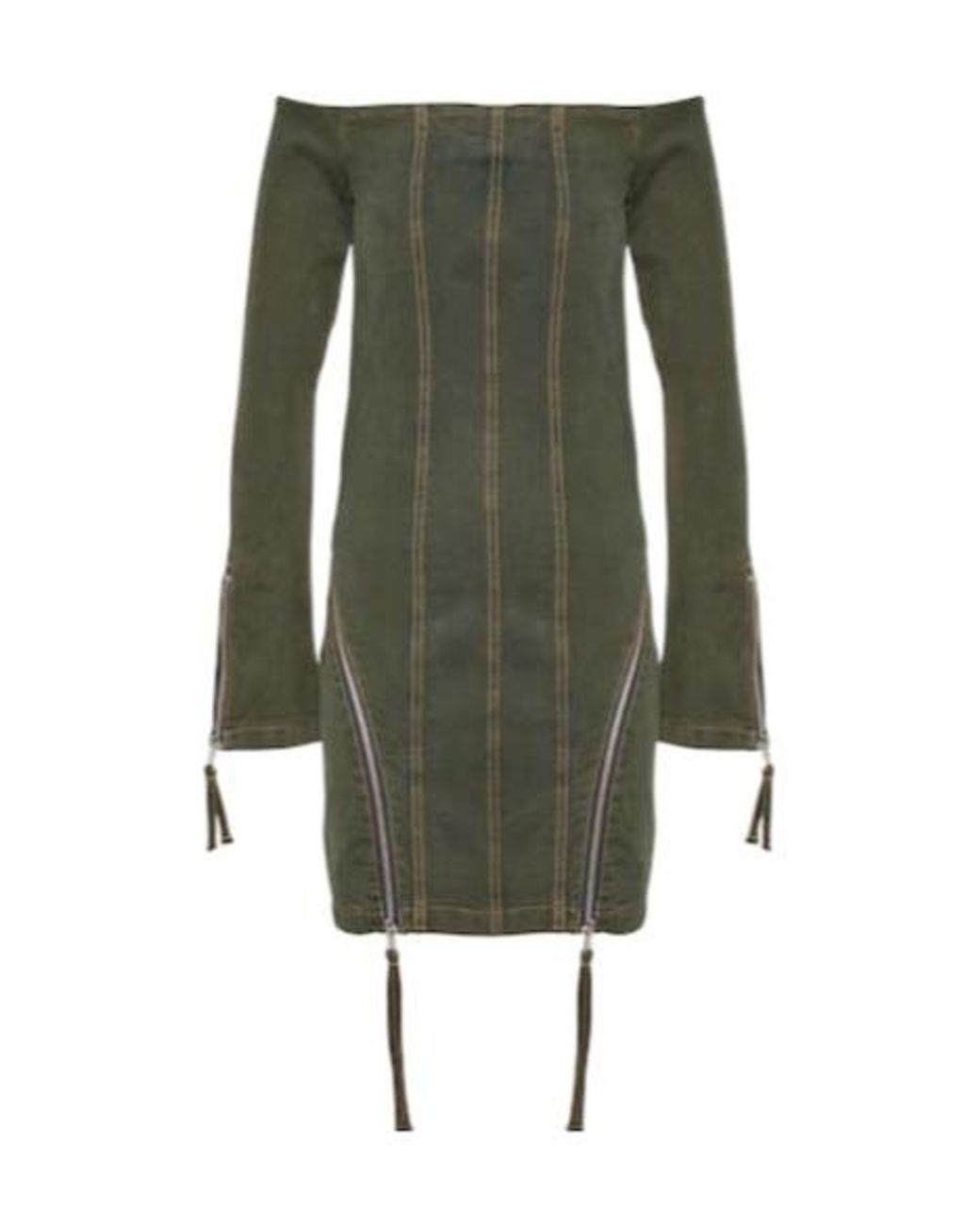 Blumarine Green Off-Shoulder Denim Minidress