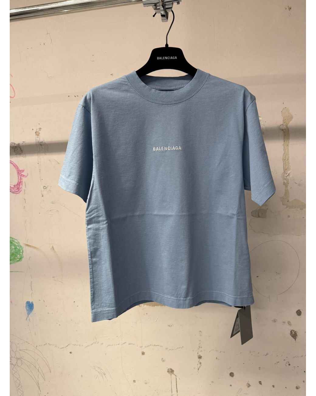 Balenciaga Blue Logo Printed Crewneck T-Shirt