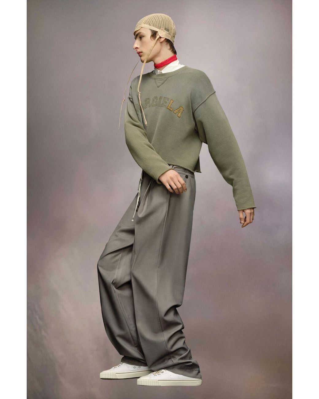 Maison Margiela Green Logo Patch Cropped Sweatshirt