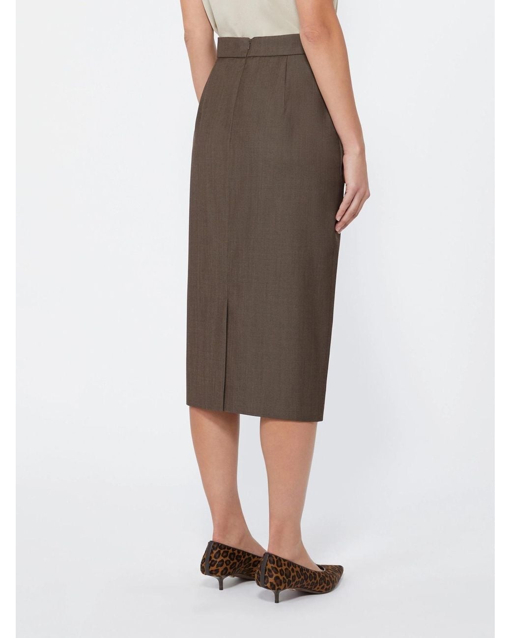 Max Mara Brown Wool Gabardine Pencil Skirt