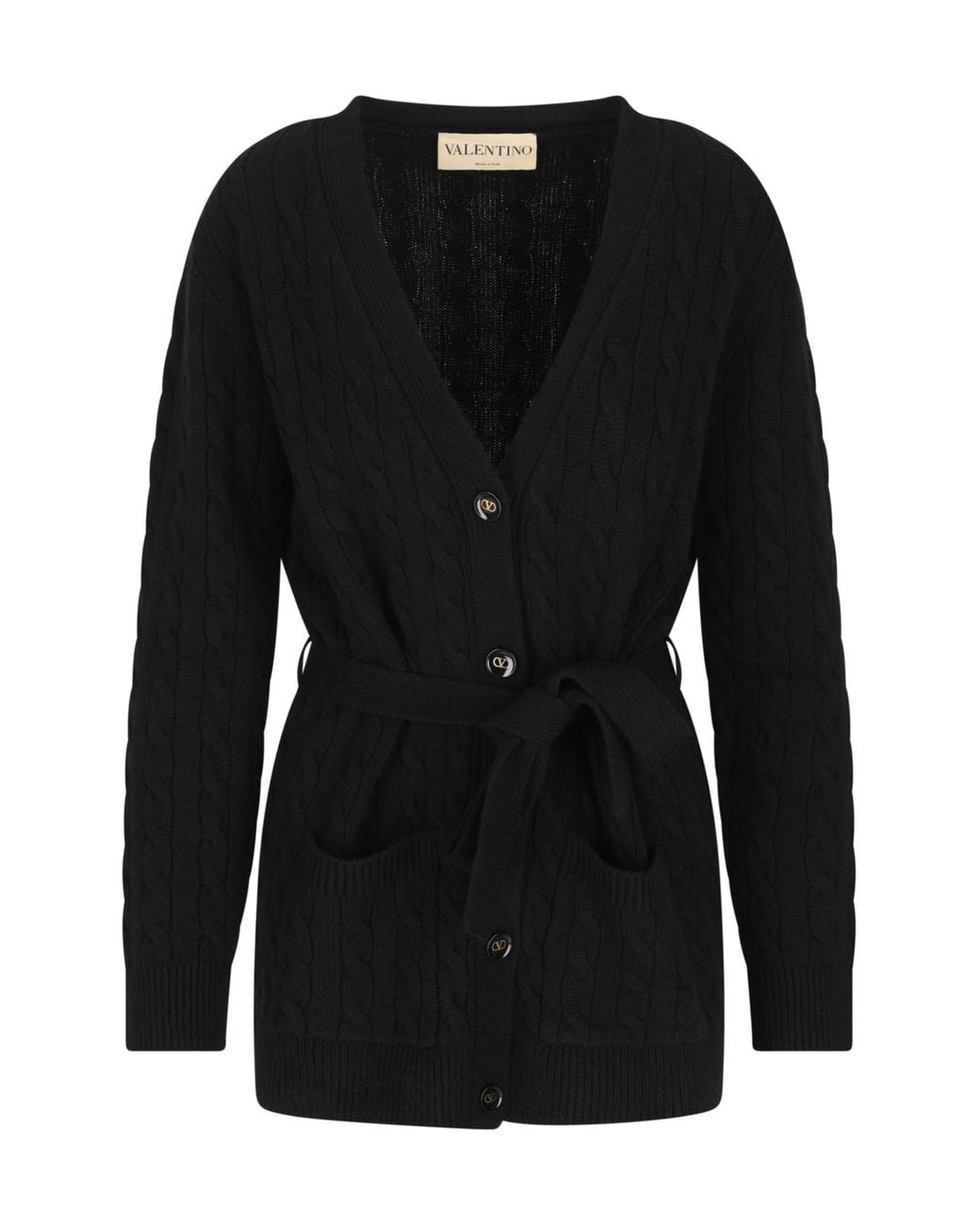 Valentino Black Belted Button-Up Cardigan