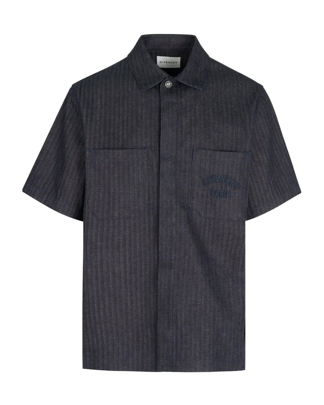 Givenchy Black Paris Logo Embroidered Denim Shirt for men