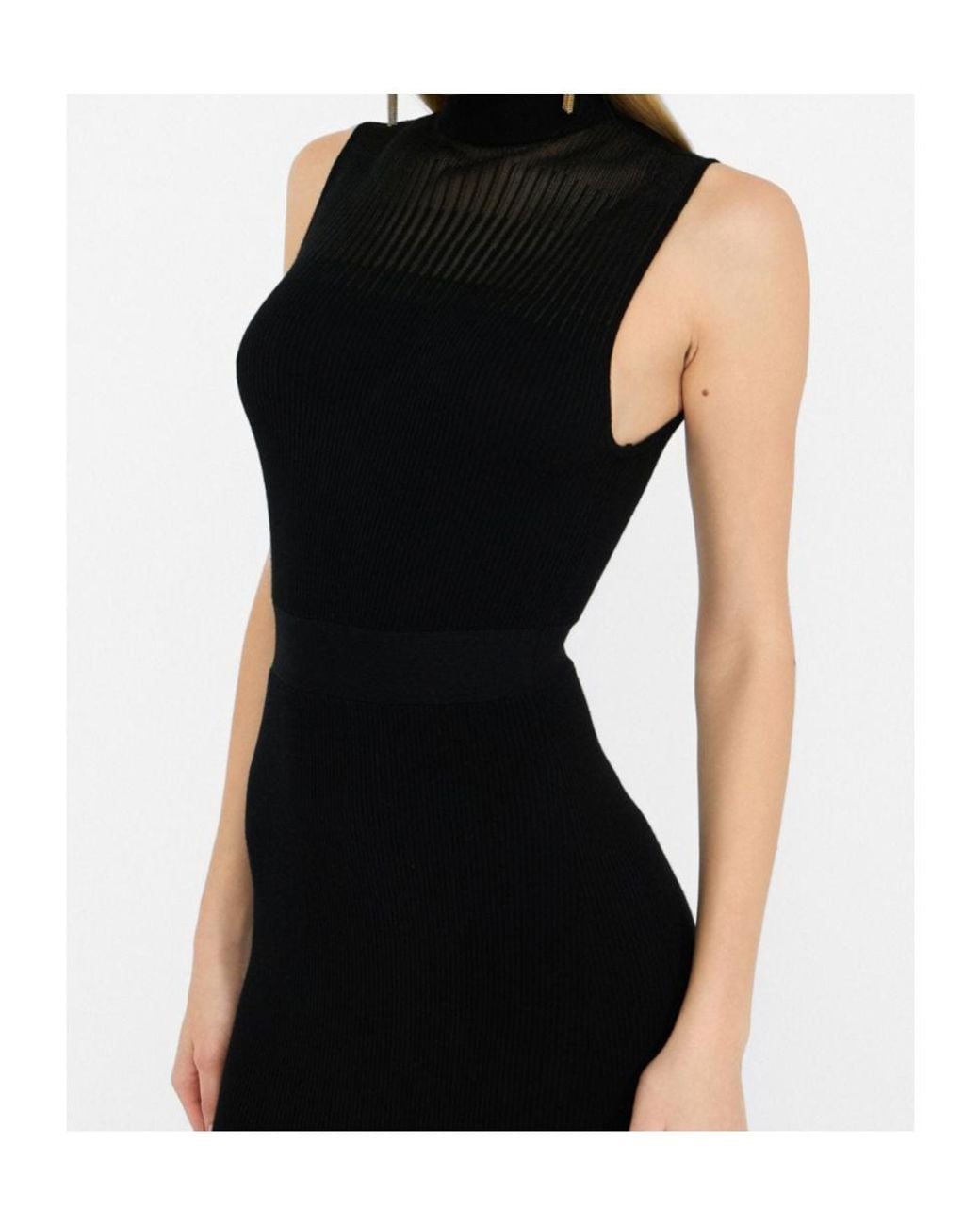 Liu Jo Black Ribbed High-Neck Maxi Dress