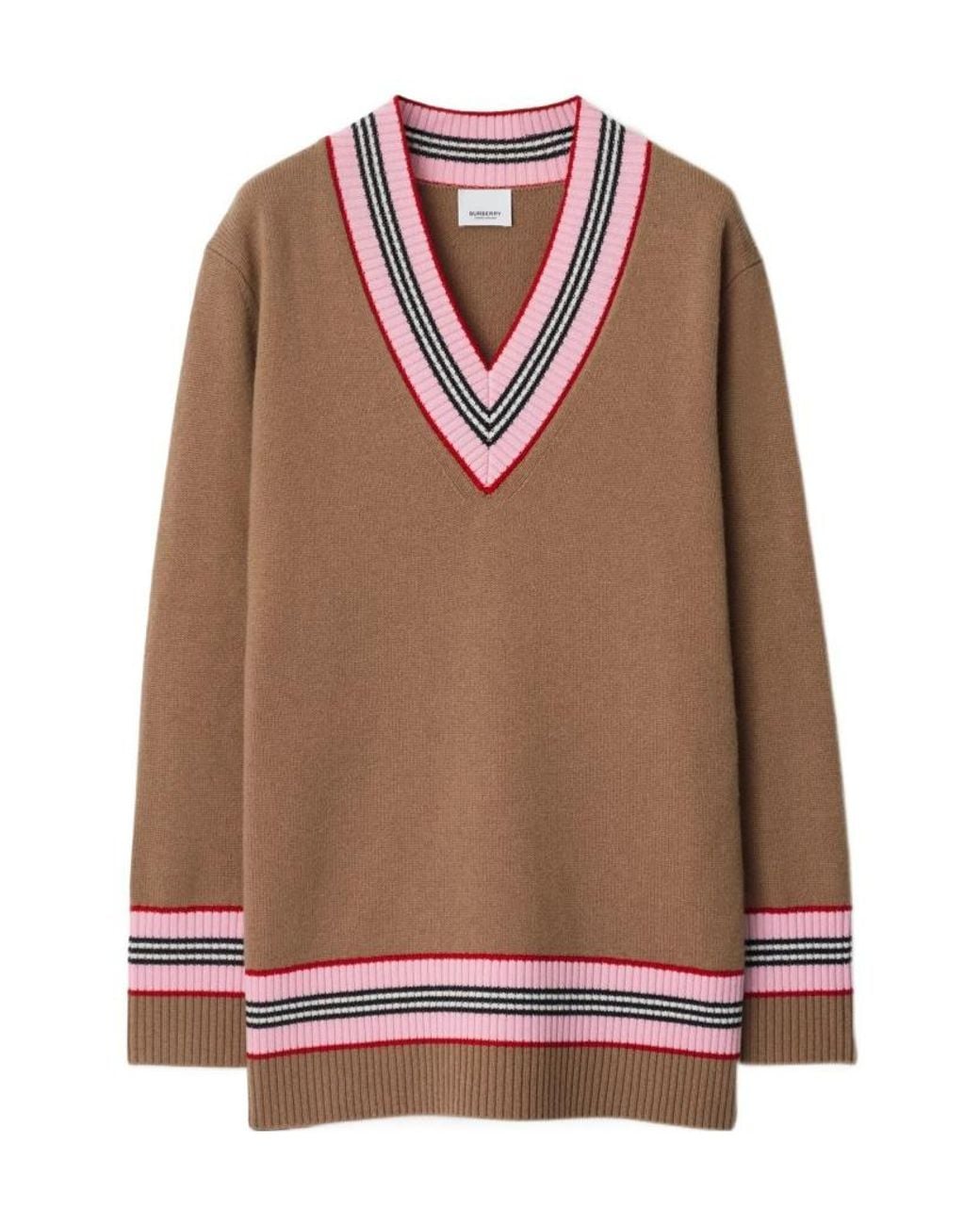 Burberry Brown Signature Striped Cashmere Sweater