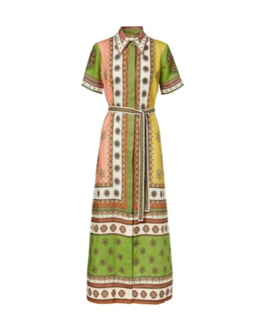 ALÉMAIS Green Contina Belted Linen Shirt Dress
