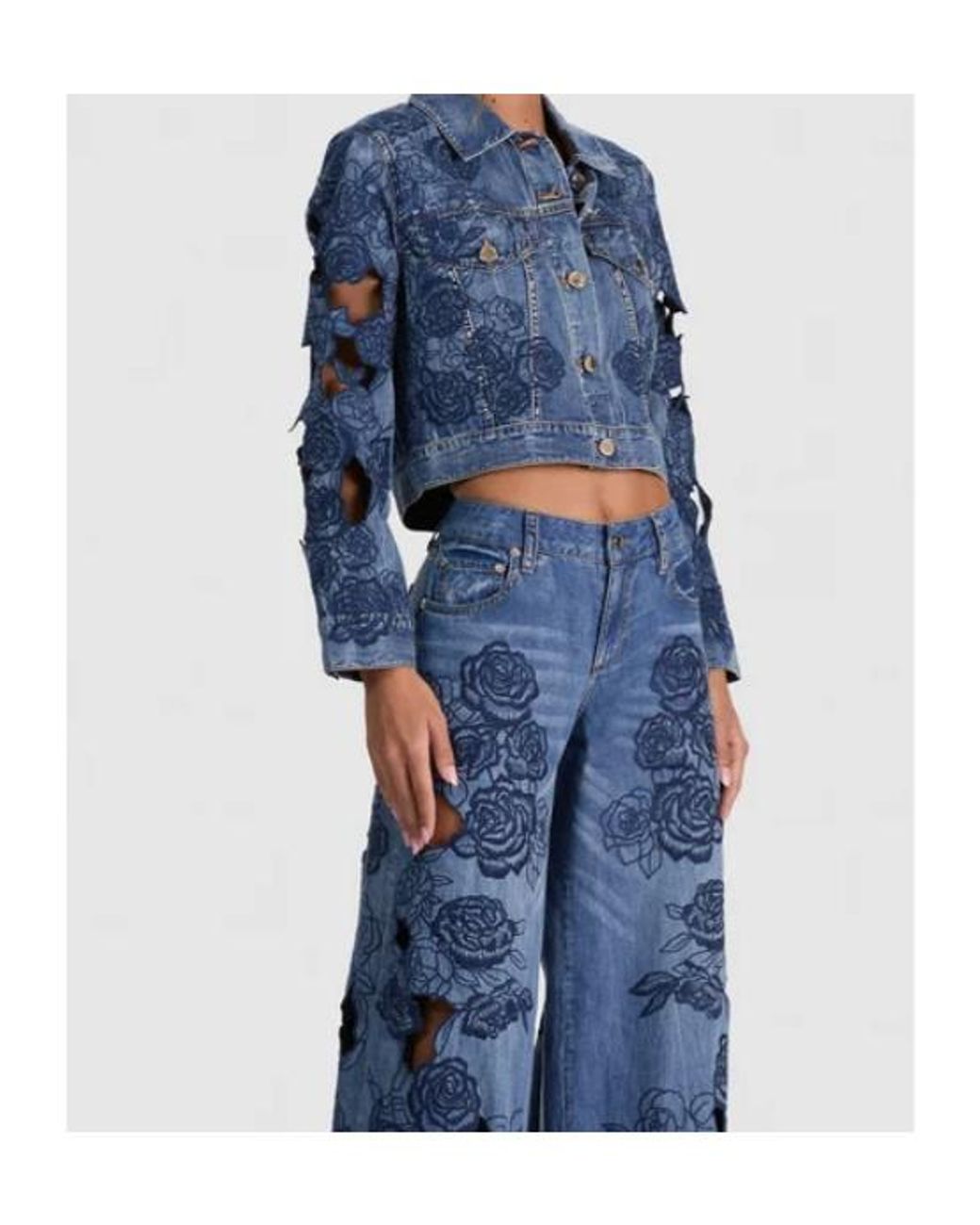 Alice + Olivia Blue Chloe Laser-Cut Denim Jacket