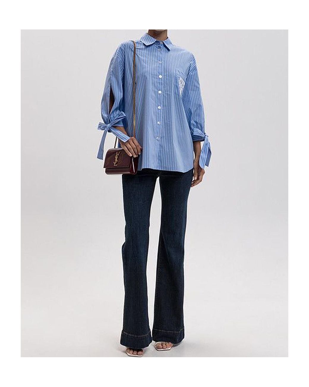 Twinset Blue Pinstriped Tie-Fastened Shirt