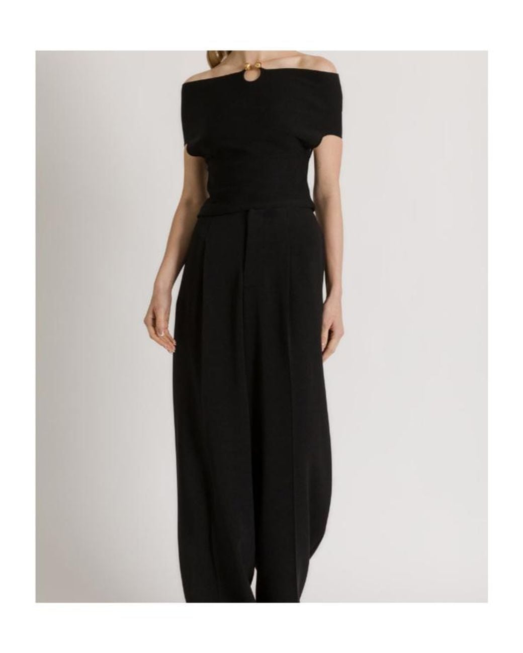 Alberta Ferretti Black Stretch Knit Top With Jewel Brooch