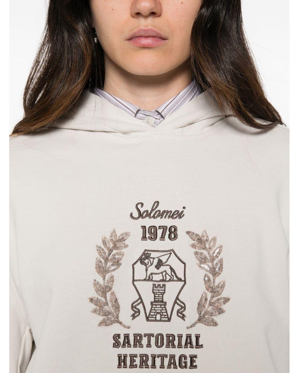 Brunello Cucinelli White Logo-Embroidered Sequin-Embellished Hoodie