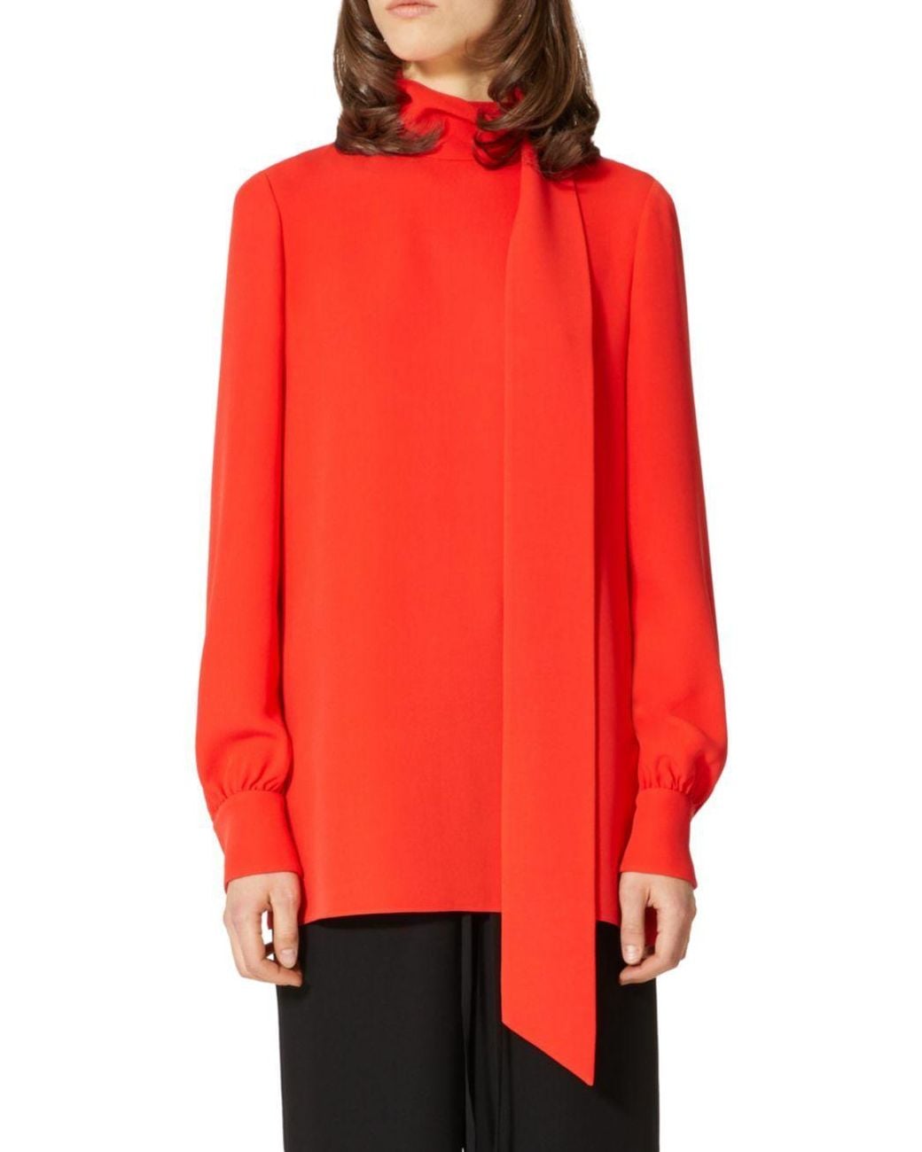 Valentino Red Neck-Tie Silk Blouse