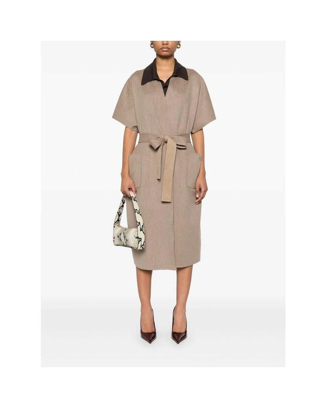 Fendi Natural Short Sleeved V-Neck Belted Coat