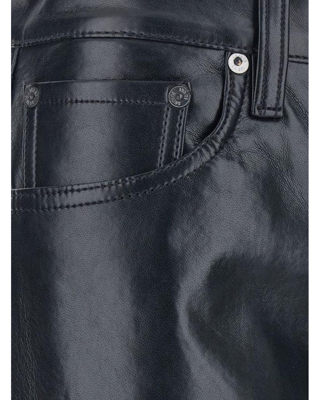 Agolde Blue Leather-Blend Straight-Leg Pants