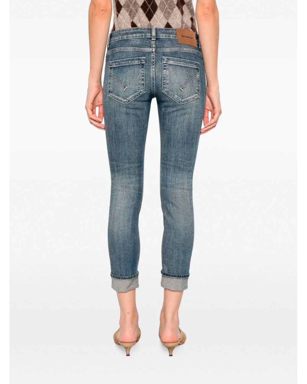 Dondup Blue Faded-Effect Turn-Up Cropped Jeans