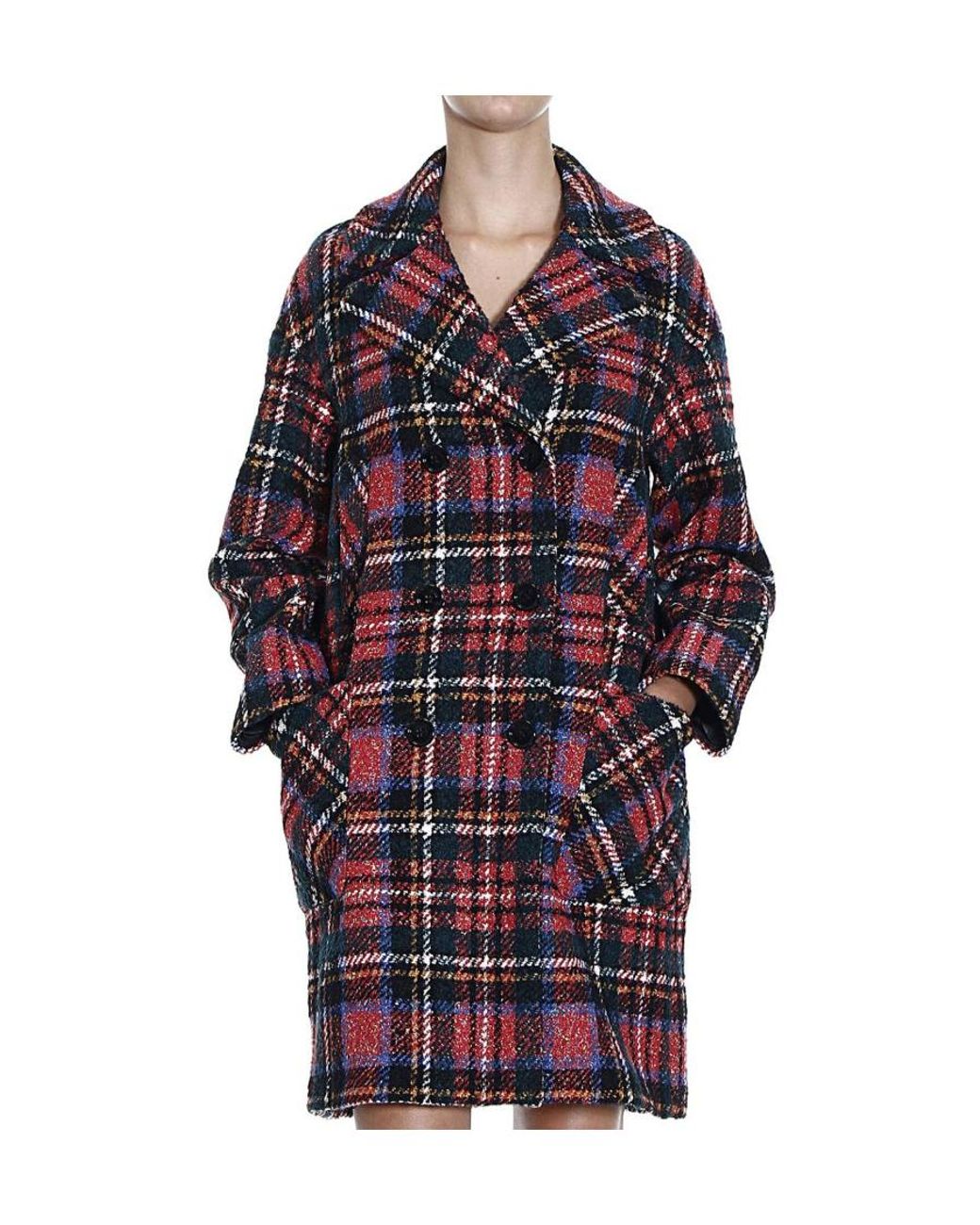 Moschino Blue Checked Detail Coat