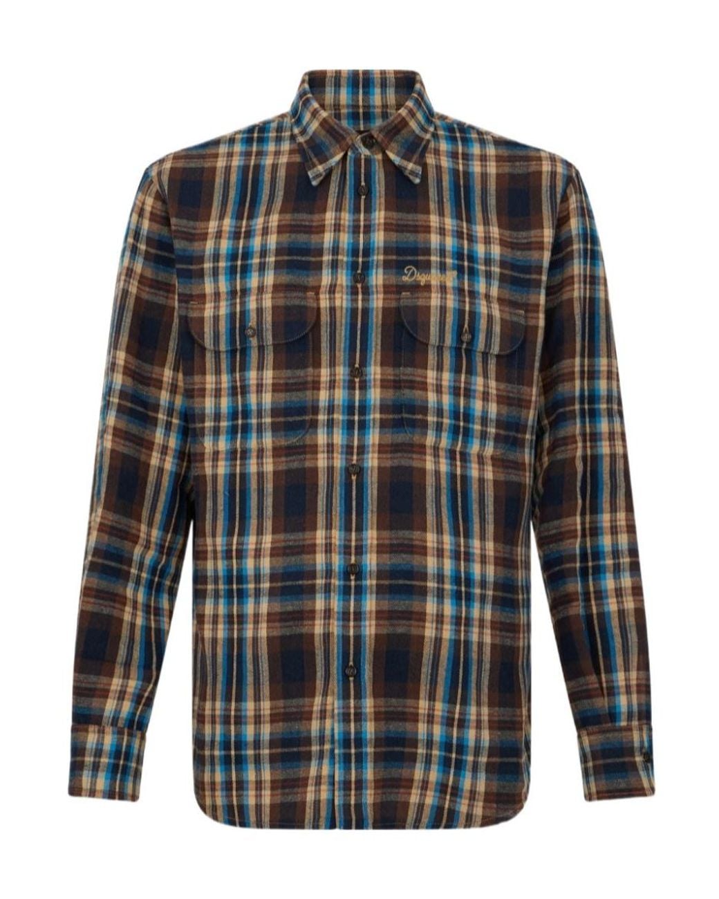 DSquared² Blue Canadian Button-Down Checked Shirt for men
