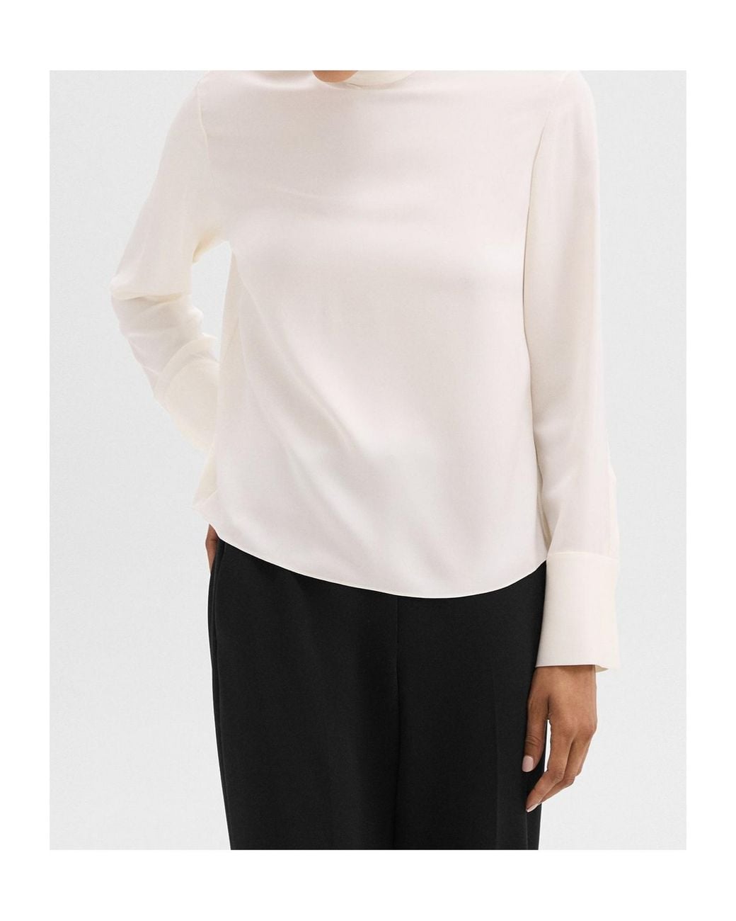 Theory White Tie-Neck Relaxed Long-Sleeved Top